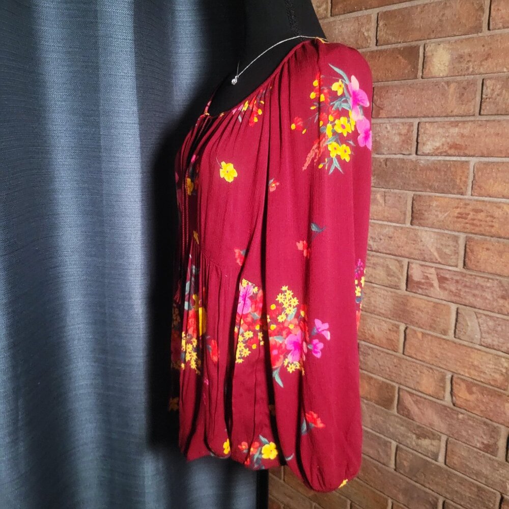 Old Navy Women's Burgandy/Floral Boho Peasant Flowy Blouse - Size XL Petite - Picture 4 of 10